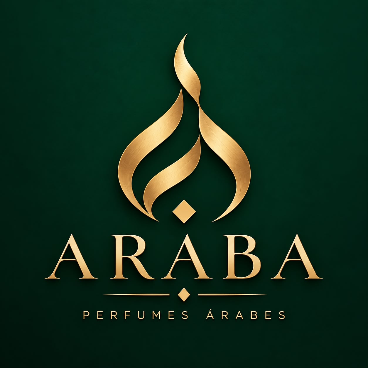 Araba Perfumes Árabes: emblema dorado sobre verde esmeralda